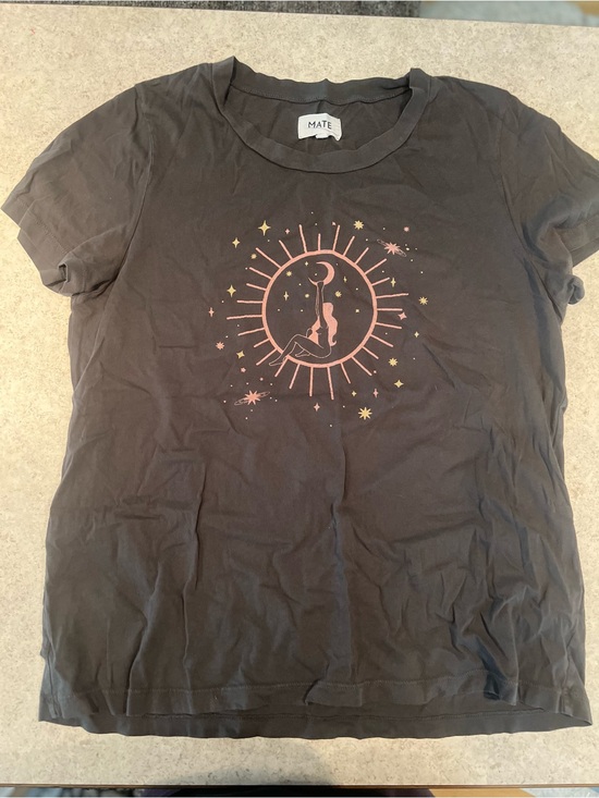 MATE the Label Tops - MATE the Label Black Graphic Tee with Pink and Gold Celestial Design